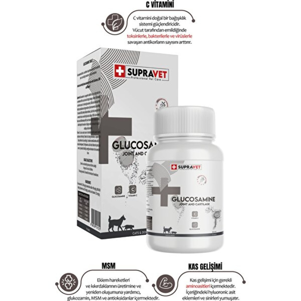 Supra Vet Glucosamine Kedi ve Köpek Sağlığı Glukozamin Tablet + Vitamin C 75 Tablet Evcil Hayvan Ürünleri Fiyatı