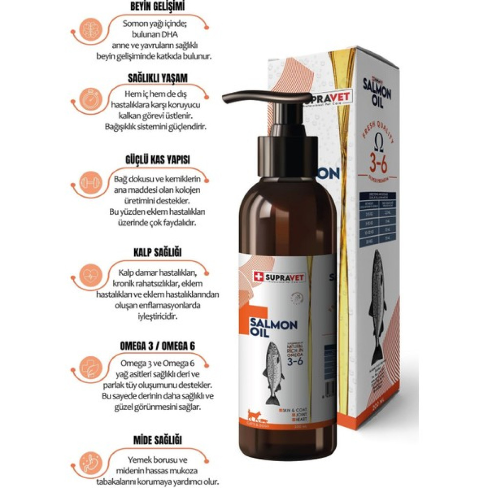 Supra Vet Supravet Salmon Oil Cats And Dogs 200 ml Doğal Kedi Köpek Norveç Somon Yağı Evcil Hayvan Ürünleri Fiyatı