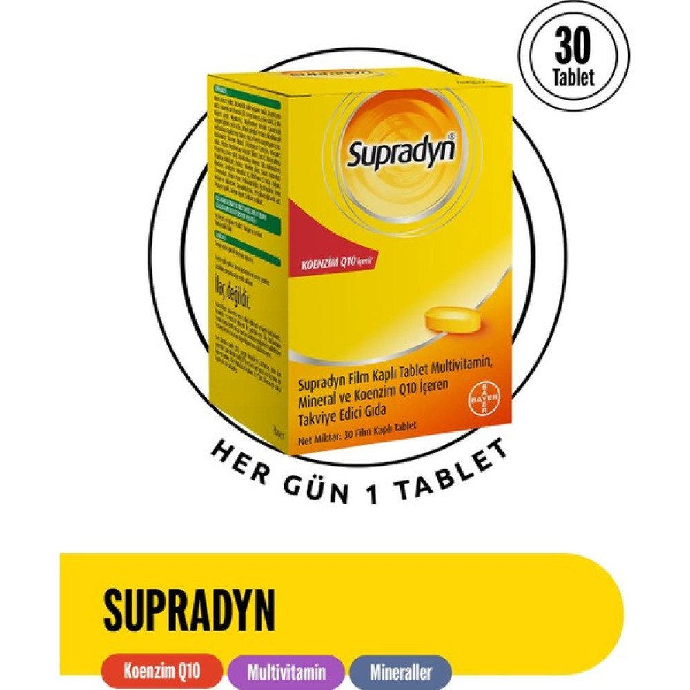 Supradyn 30 Film Kaplı Tablet | Koenzim Q10, Multivitamin ve Mineral İçeren Takviye Edici Gıda Protein Tozları Fiyatı
