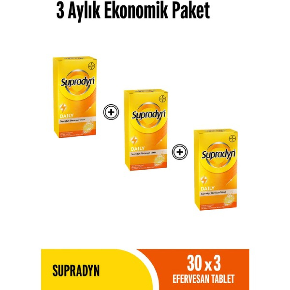 Supradyn 30x3 Efervesan Tablet 3 Aylık Düzenli Kullanım l Zeytin Polifenolü, Ginseng, Multivitamin Ve Mineral Protein Tozları Fiyatı