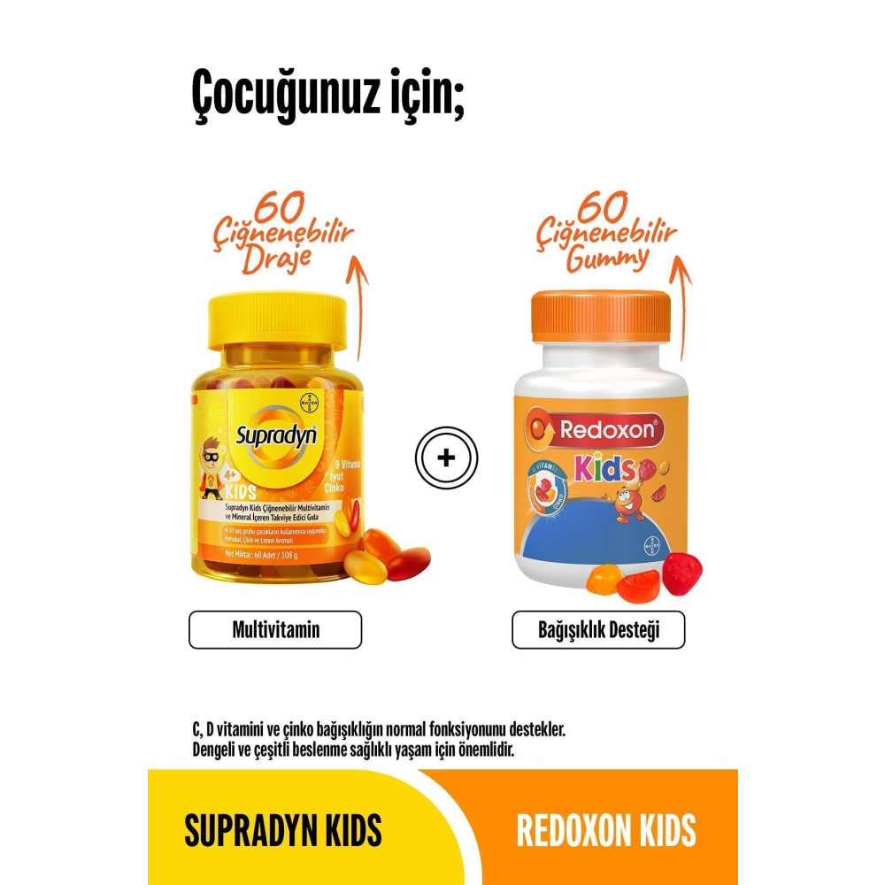 Supradyn Kids+ Redoxon Kids 60x2 Çiğnenebilir Draje Sağlık / Diyet Fiyatı