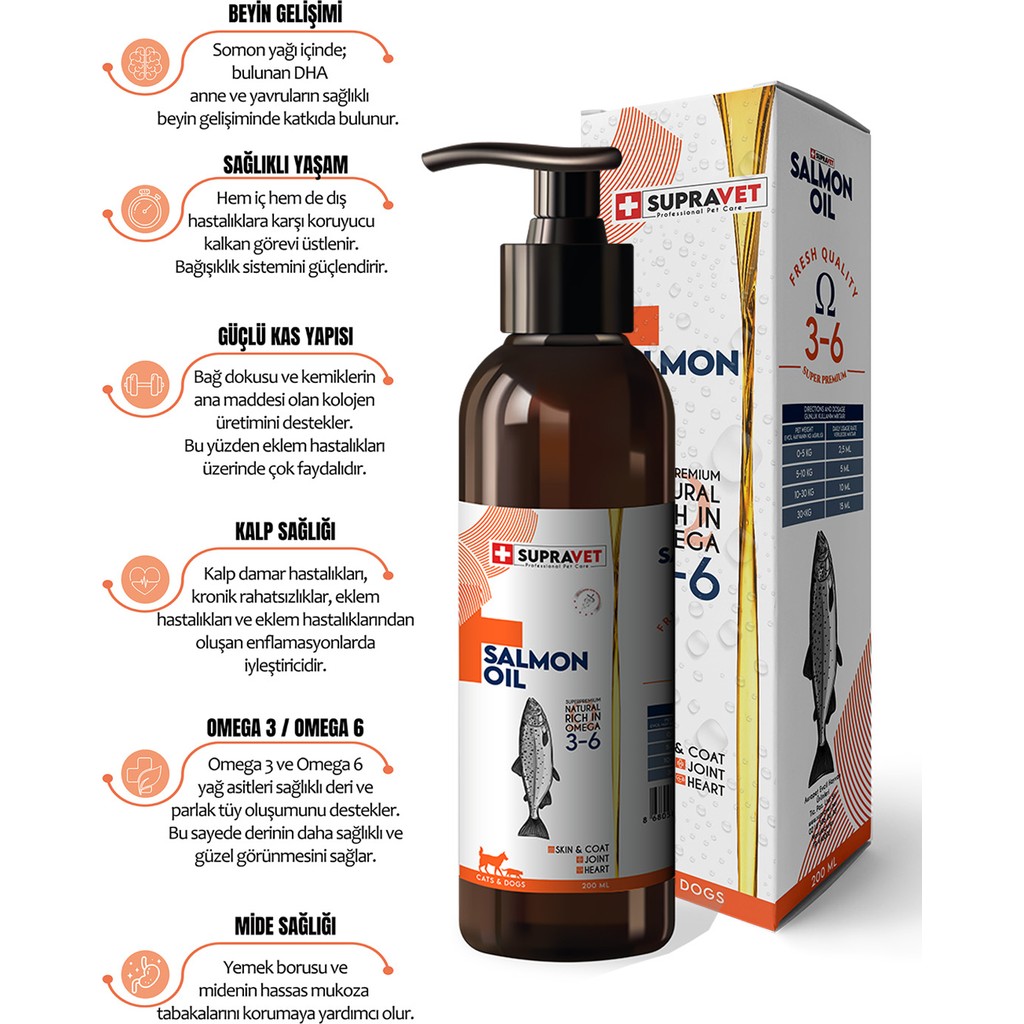 Supravet Supravet Salmon Oil Cats And Dogs 200 ml Doğal Kedi Köpek Norveç Somon Yağı Evcil Hayvan Ürünleri Fiyatı