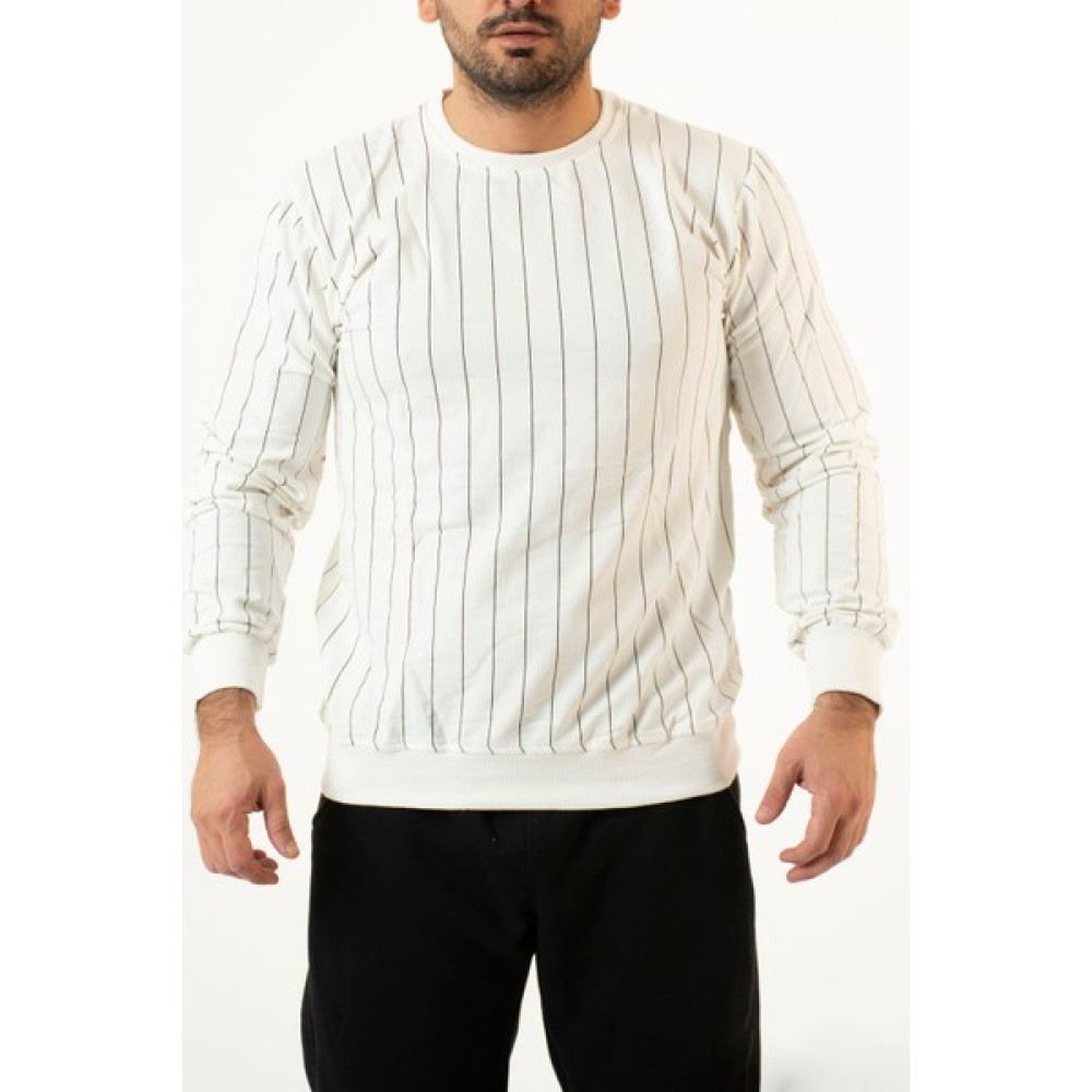 Supremacy Bisiklet Yaka Çizgili Beyaz Sweetshirt Erkek Eşofman Fiyatı