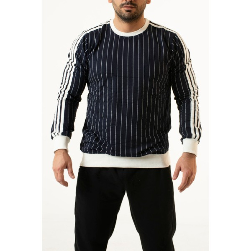Supremacy Bisiklet Yaka Lacivert Renk Çizgili Sweetshirt Erkek Eşofman Fiyatı