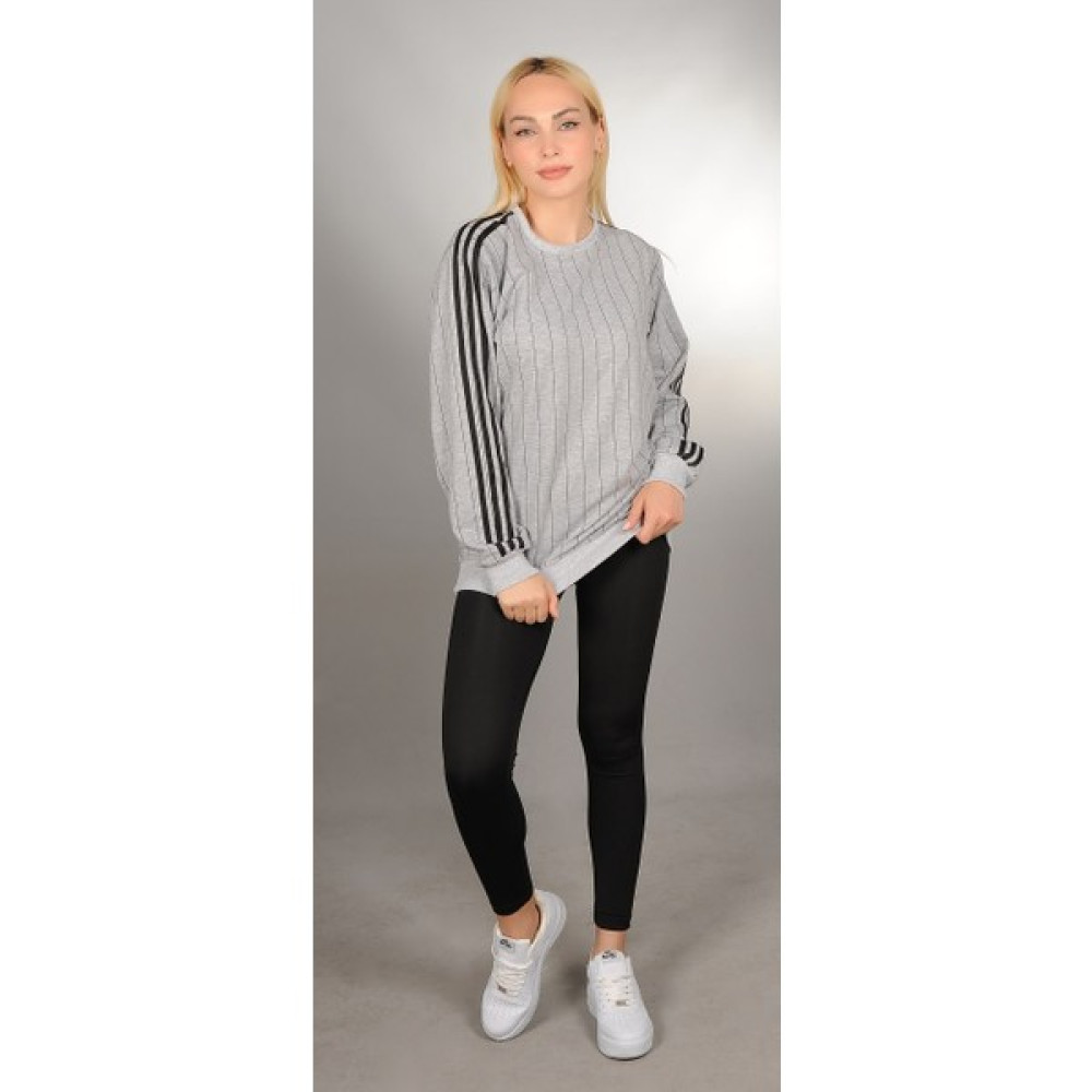 Supremacy Unisex Çizgili Açık Gri Sweetshirt Erkek Sweatshirt Fiyatı