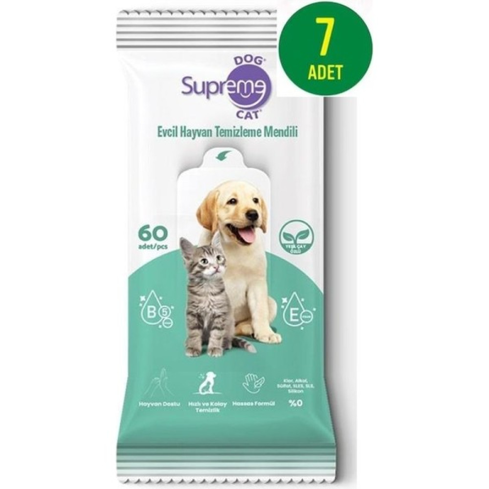 Supreme Yeşil Çaylı Kedi ve Köpek Temizleme Mendili 60 Adet x 7 Adet Oto Boyaları Fiyatı