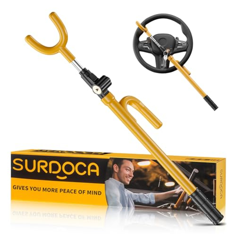 SURDOCA Upgraded Car Steering Wheel Lock Anti-Theft Device, Steering Wheel Locks for Car SUV Van, Easy Installation, Rubber Protection, Extendable Universal Security Device Car Alarm & Security Fiyatı