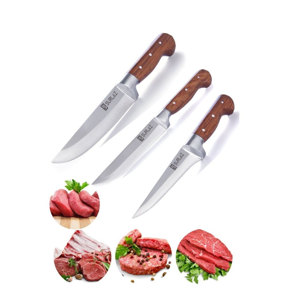 SürLaz Handmade Sürmene Kasap Kurban Serisi Bıçak Seti Et Sebze Yüzme Sıyırma Bıçak Mutfak Bıçağı 3lü Bıçaklar ve Bıçak Setleri Fiyatı
