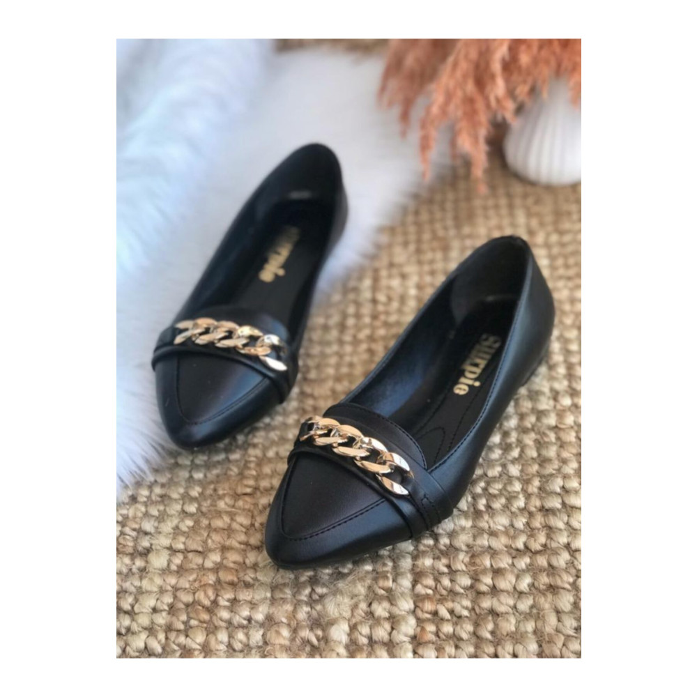 Surpie Shoes Kadın Siyah Zincir Detaylı Babet 40 Beden Babetler Fiyatı