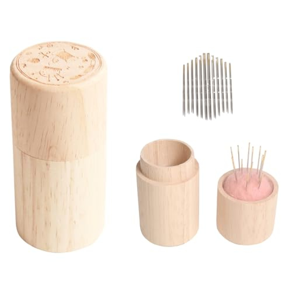 SURVART Wooden Sewing Case Portable Sewing Needle Storage Case Needle Holder with 12 Needles Ideal for Sewing Essentials, Travel-Friendly Organizer, and Craft Supplies