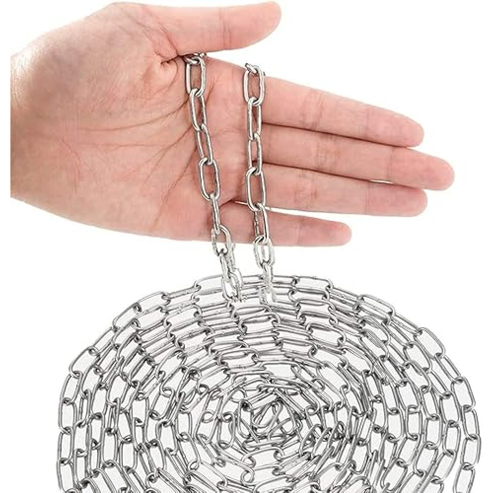 SUS304 Stainless Steel Chain Metal Chain Link Chain Small Light Duty Chain Utility Chain for Home Outdoor Camping Hanging Pet Chain Prevention Theft -Thickness 0.08 inches (2mm)- Length 9.8ft (3m)
