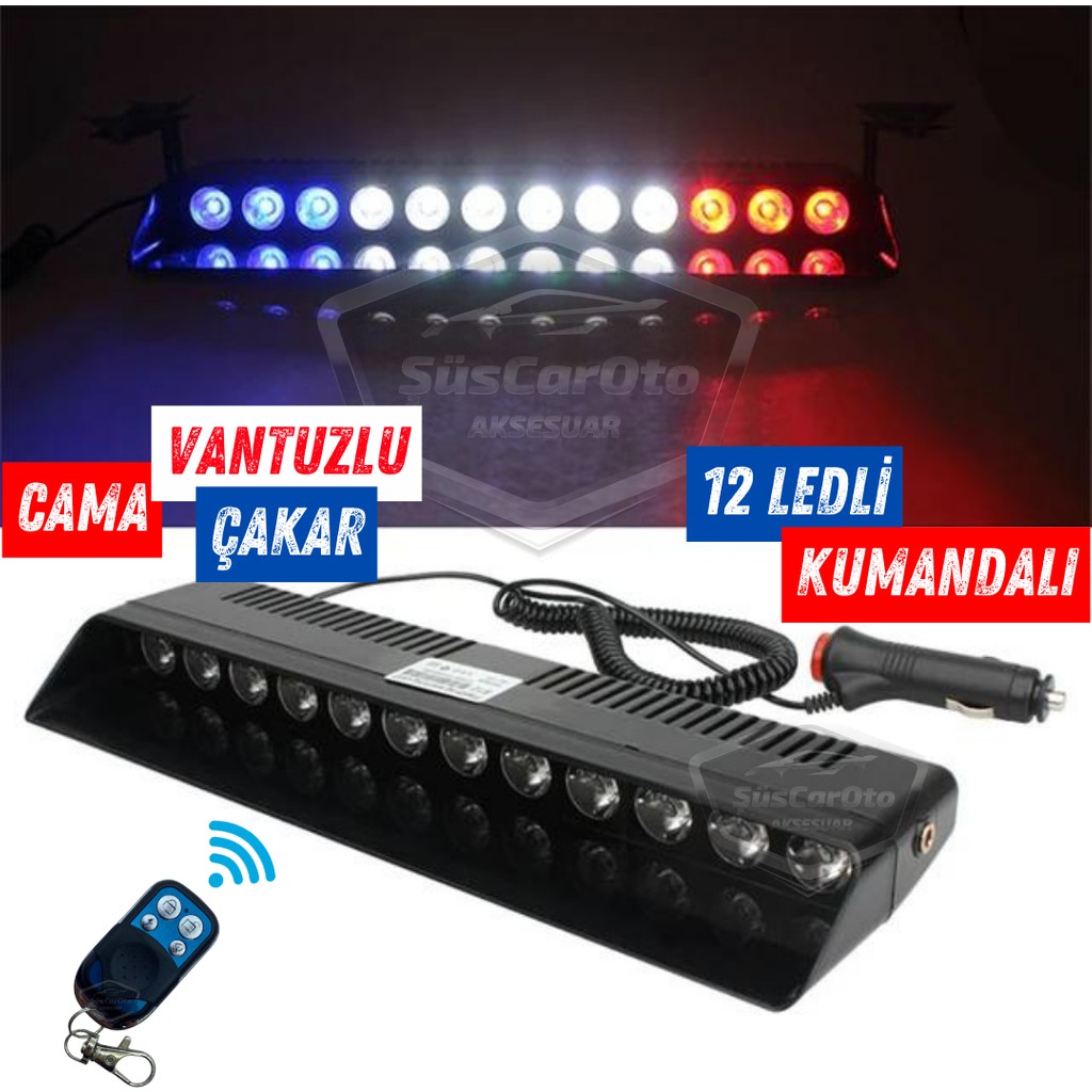 Şüscaroto Aksesuar S12 Kumandalı Cam Içi Vantuzlu Polis Çakar Lamba Ikaz Lambası 12 Ledli 14 Farklı Mod Kablosuz Kırmızı Beyaz Mavi 3 Renk Çakmaklı... Araba & Motorsiklet Aksesuarı Fiyatı