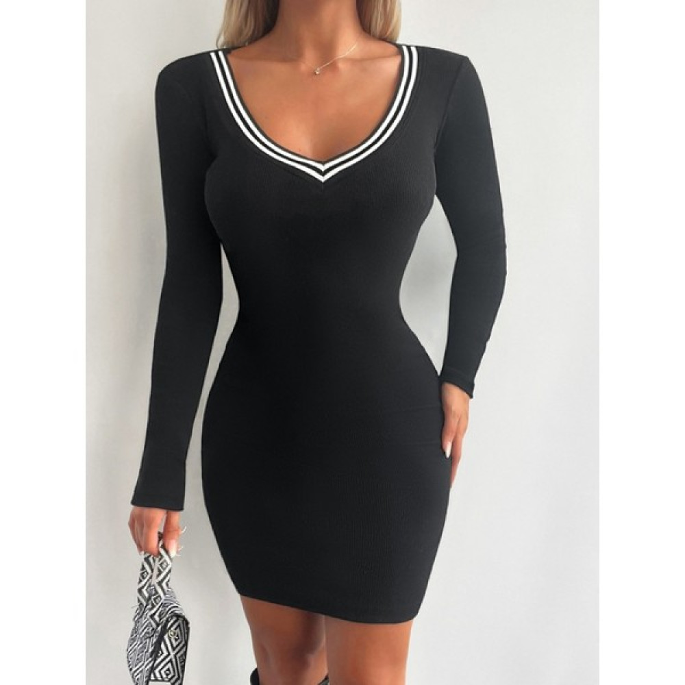 Süsen Lingerie Kadın Siyah Uzun Kollu V Yakalı Ribanalı Kaşkorse Kısa Elbise Elbise Fiyatı