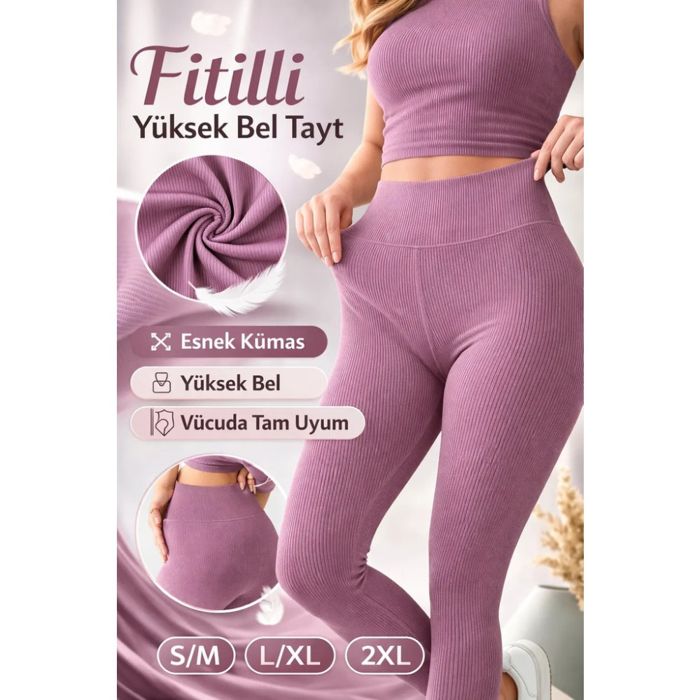 Süsen Lingerie Yüksek Bel Kadın Fitilli Tayt, Mürdüm Renk Kadın Esnek Spor Tayt, Kadın Ev Giyim Tayt Fiyatı