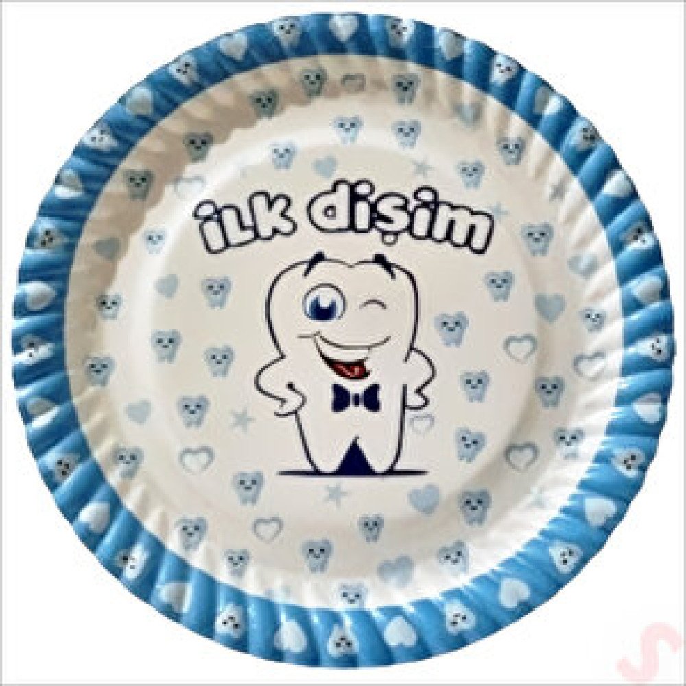 SüSLe Bebek ve Parti İlk Dişim Karton Tabak, 23cm X 8 Adet - Mavi Yaş Günü & Parti Fiyatı