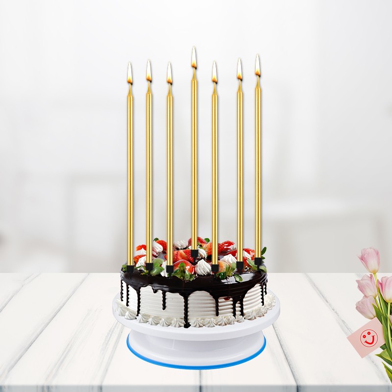 Süsle Bebek ve Parti İnce Uzun Altlıklı Pasta Mumu, 20 cm x 6 Adet - Altın Diğer Fiyatı
