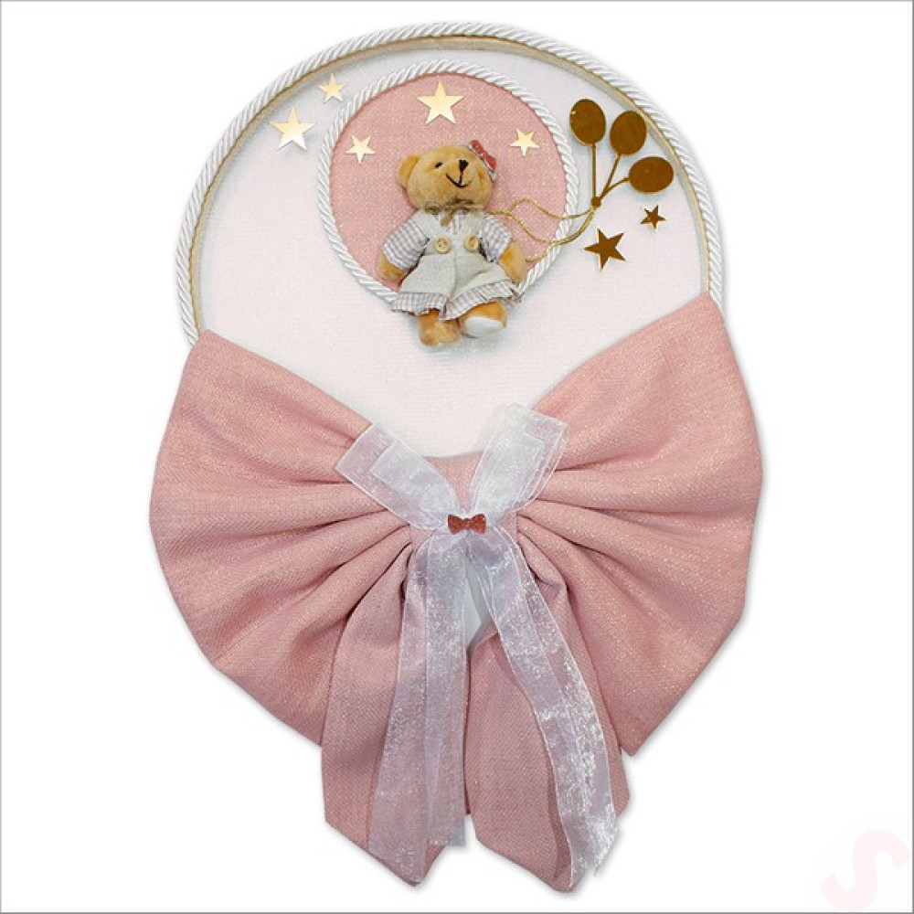 Süsle Bebek ve Parti Kasnaklı Fiyonk ve Ayıcıklı 30 cm Kapı Süsü - Pembe Bebek Kapı Süsü Fiyatı