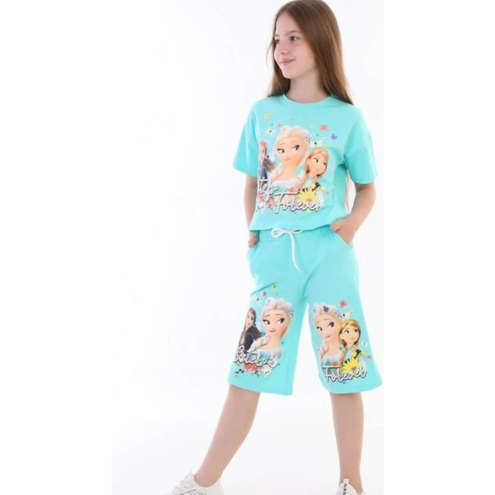 Süslü Kids Frozen Kız Çocuk Tişört Kapri Takım Kız Çocuk Giyim Takımı Fiyatı