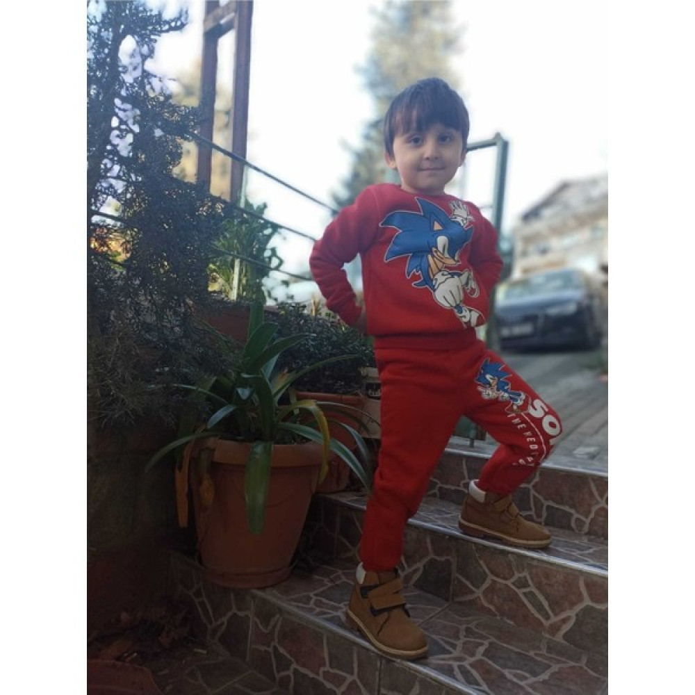 Süslü Kids Sonic Baskılı Üç Iplik Şardonlu Eşofman Takımı Erkek Çocuk Giyim Takımı Fiyatı