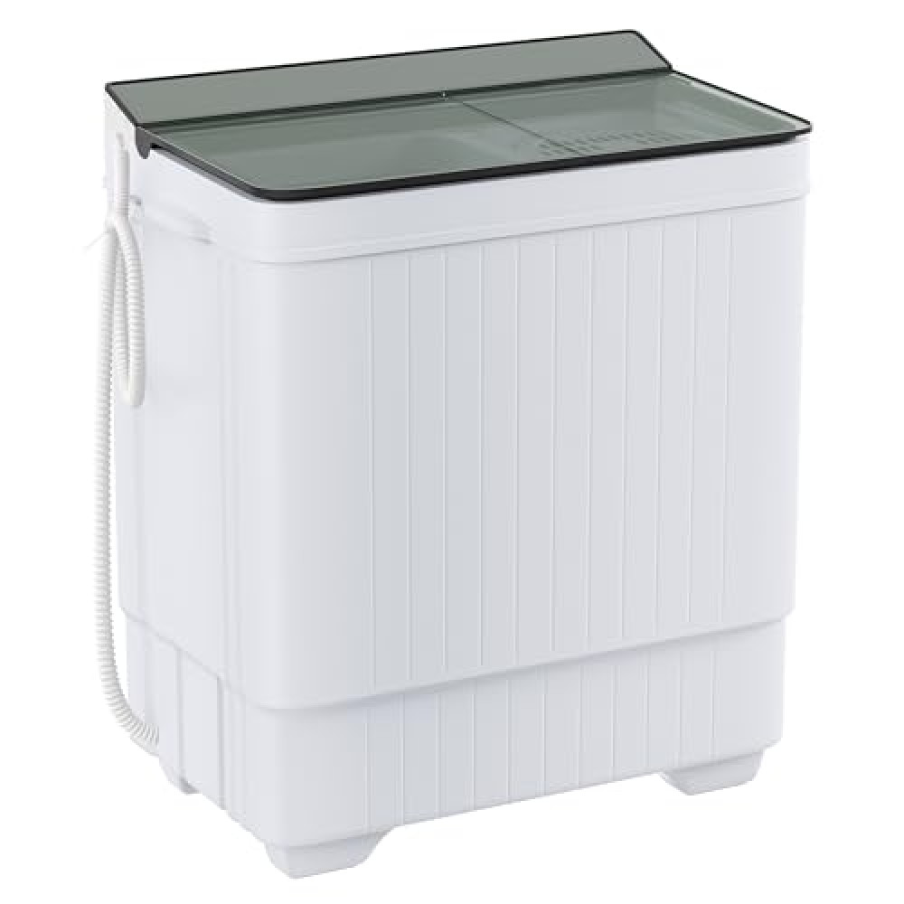 Sustainova Portable Washing Machine Twin Tub 18.7 Lbs Capacity, (14.3 Lbs) and Spinner(4.4 Lbs) Combo Compact Laundry Washer for Home, Apartment, Camping, RVs and Dorms, Black/White