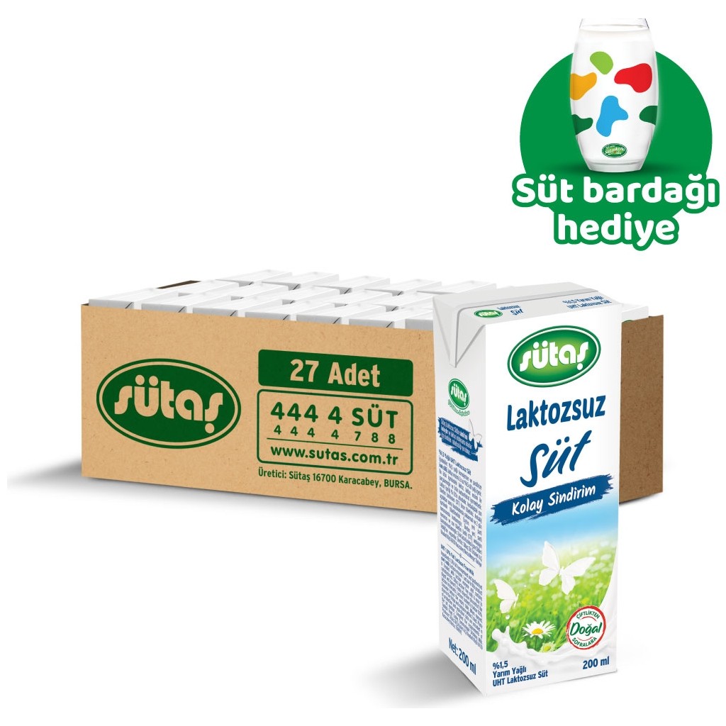 Sütaş Laktozsuz Süt 27×200 ml - Kolay Sindirilebilir, Hafif ve Lezzetli, Türkiye Menşeli Diğer Fiyatı