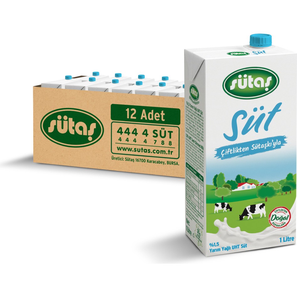Sütaş Yarım Yağlı Süt 1 L × 12'li Paket - Hafif İçim, Doğal Besin Değerleri, Türkiye Menşeli, %100 İnek Sütü Diğer Fiyatı