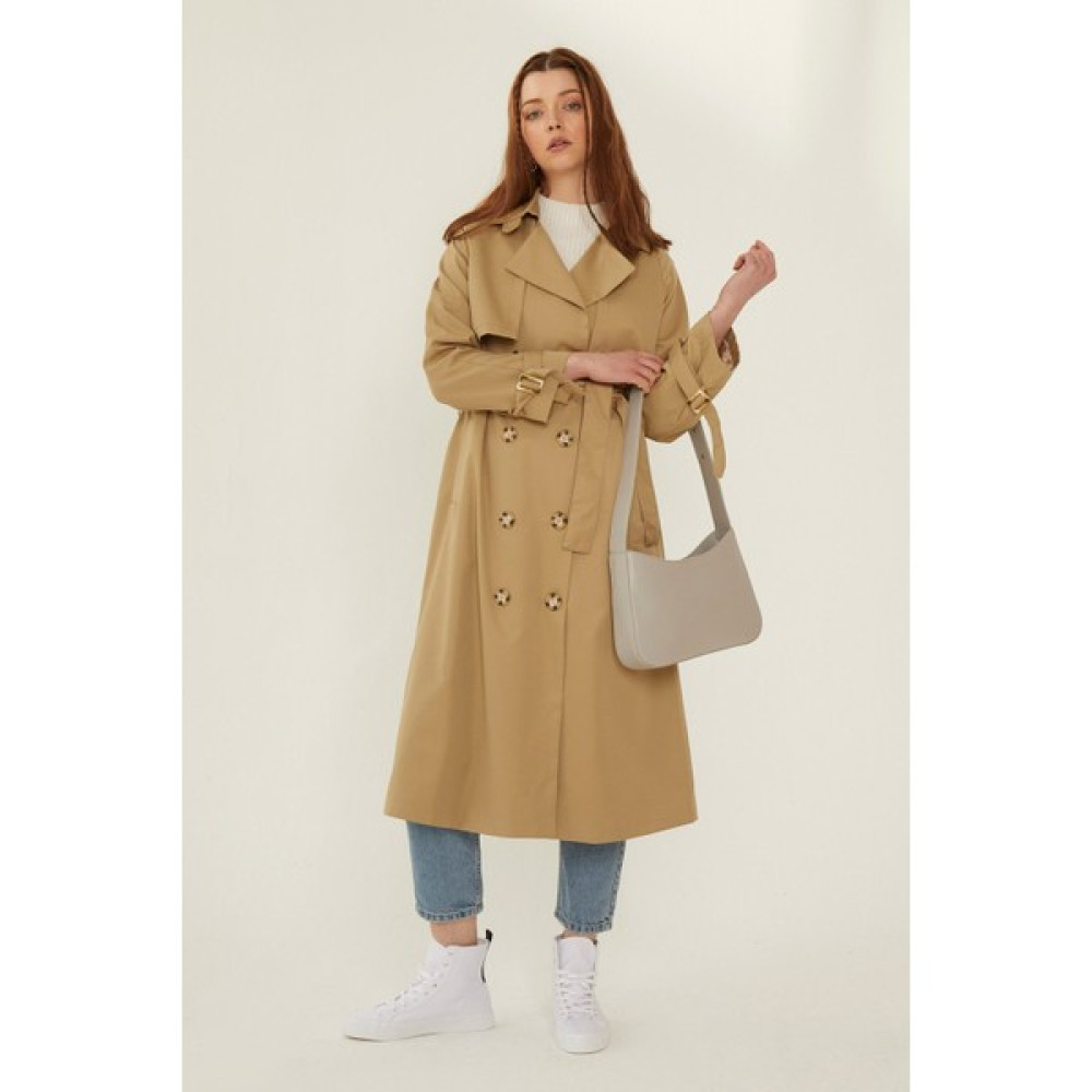 Suud Collection Camel Uzun Pamuklu Trençkot Kadın Trençkot Fiyatı
