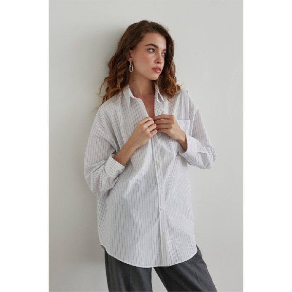 Suud Collection Çizgili Cepli Oversize Gömlek Kadın Gömlek Fiyatı