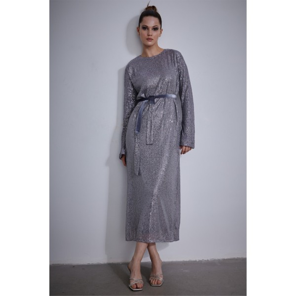 Suud Collection Füme Kadife Kuşaklı Payetli Elbise Elbise Fiyatı