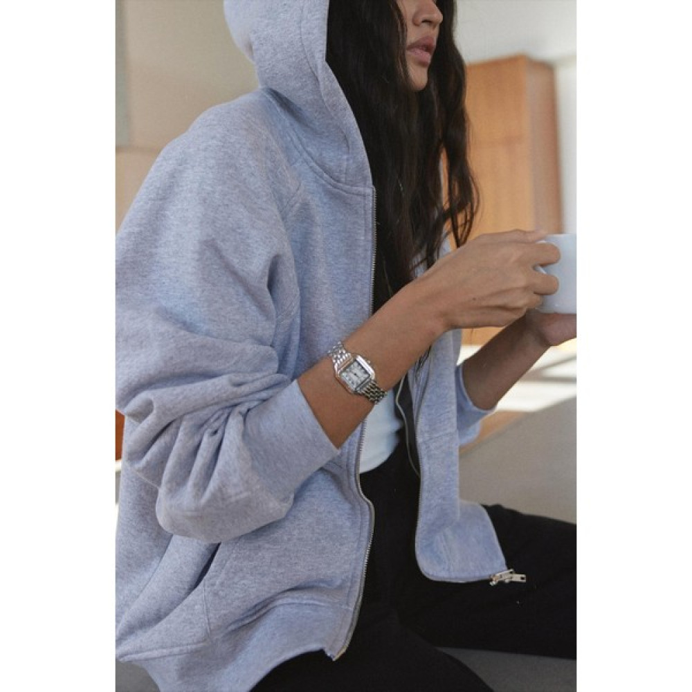 Suud Collection Gri Flore Çift Fermuarlı Hırka Bayan Sweatshirt Fiyatı