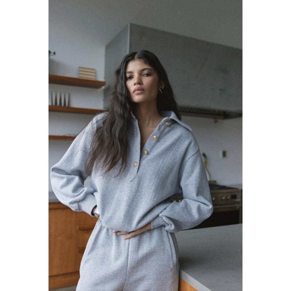 Suud Collection Gri Mimi Gold Düğmeli Sweatshirt Bayan Sweatshirt Fiyatı