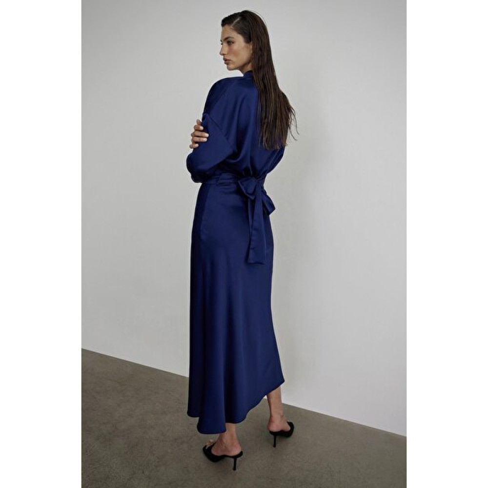 Suud Collection Lacivert Moss Kuşaklı Saten Bluz Elbise Fiyatı
