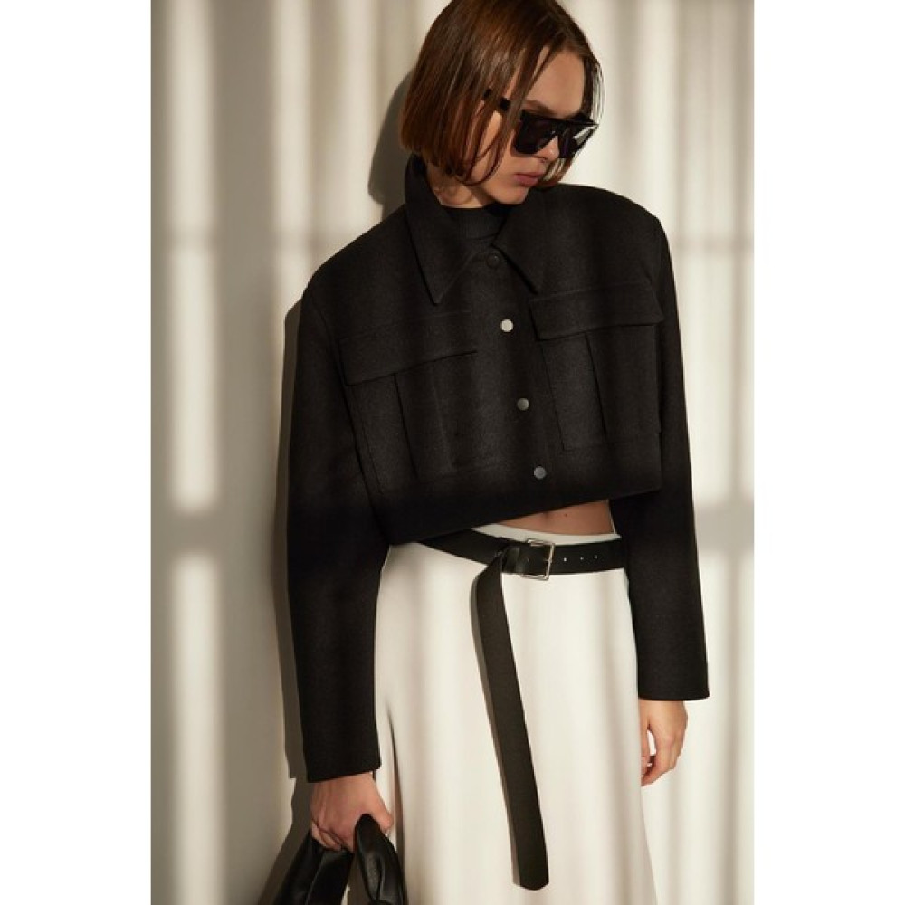 Suud Collection Siyah Rozie Crop Kaşe Ceket Bayan Ceket Fiyatı