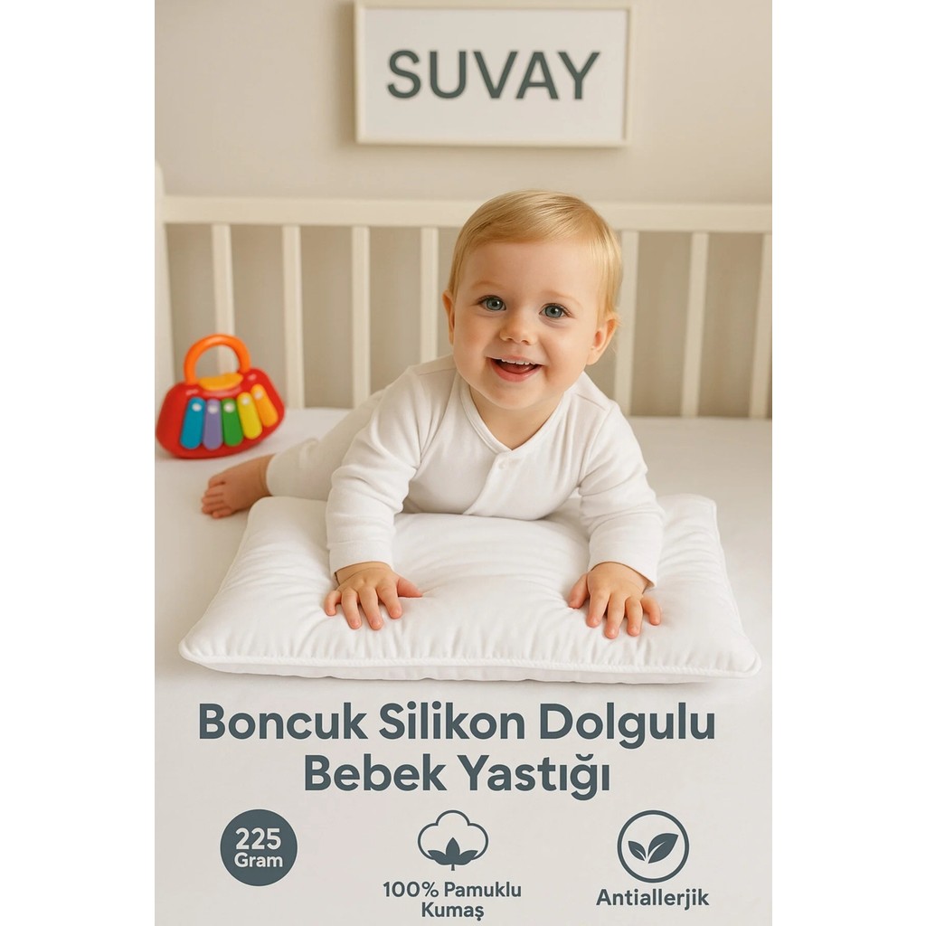 Suvay Antialerjik Bebek Yastığı Boncuk Silikon Yastık 35X45 cm 225 Gram Pamuklu Kılıf - Beyaz - 35 x 45 Yastık Kılıfı Fiyatı