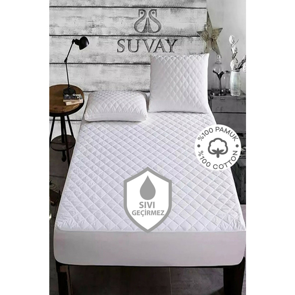 SUVAY Kapitone Fitted Su Sıvı Geçirmez Alez Çarşaf Tek Ve Çift Kişilik Kapitoneli Pamuklu Yatak Alezi 150 x 200 Beden Alez / Yatak Koruyucu Fiyatı