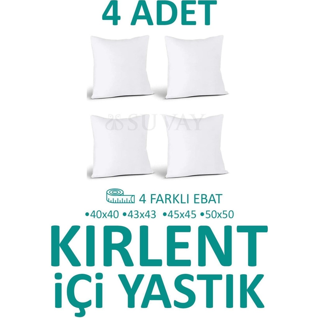 Suvay Kırlent Içi Yastık 4'lü Silikon Elyaf Dolgulu Kırlent Iç Yastığı (4 Farklı Ebat Seçenekli) - 50 x 50 cm - Beyaz Yastık Kılıfı Fiyatı
