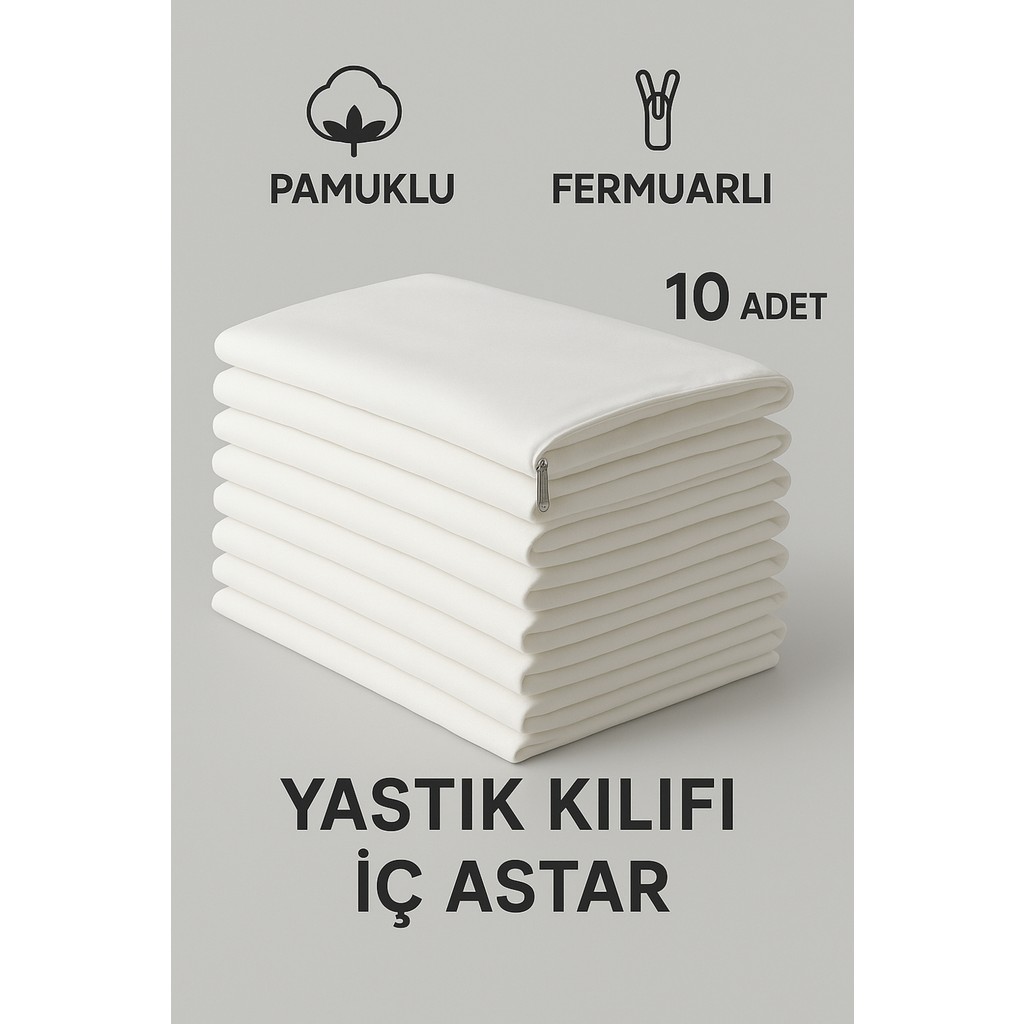 Suvay Pamuklu Fermuarlı İç Yastık Kılıfı 10'lu Beyaz Renkli İç Astar Yastık İç Kılıfı 50x70 Şilte - 50 x70 Yastık Kılıfı Fiyatı