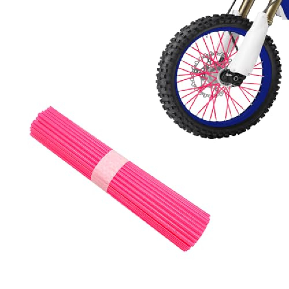 Suvnie 72PCS Dirt Bike Spoke Skins Covers, Universal Wheel Rims Wraps Pipe Trim, Spoke Covers Decoration Protector for Dirt Bike Off-Road Wheelchair Bicycle, Motorcycle Accessories (Pink)