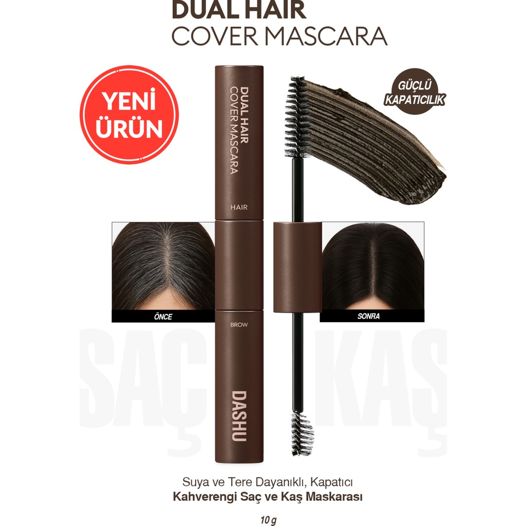 Suya ve Tere Dayanıklı, Kapatıcı Kahve Saç-Kaş Maskarası Dashu Daily Dual Hair Cover Mascara [brown] - Kahverengi Rimeller / Maskaralar Fiyatı