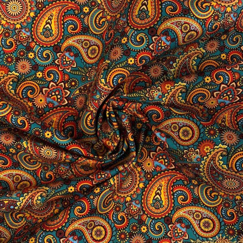 Suzani Turkuaz Zemin Şal Desenli Dijital Baskılı Kumaş KMS-0928 - 140 cm - 1 m - Renkli Kumaşlar Fiyatı