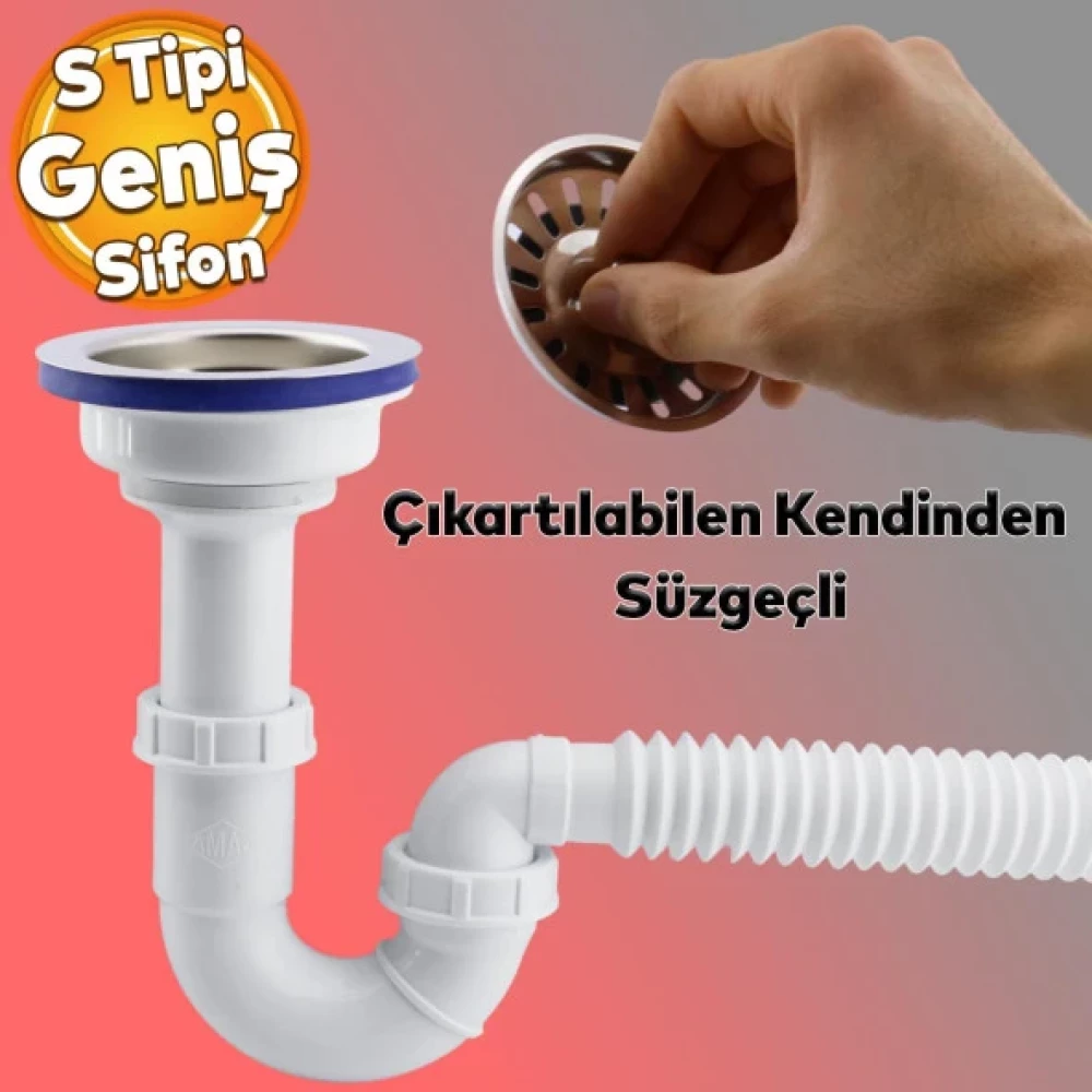 Suzgecli Genis Kafali Koruklu Isyeri Yemekhane Evye Sifonu Gider Borusu Akordiyon Plastik 15-35 Cm Sifon Fiyatı