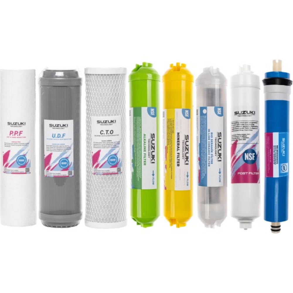 SUZUKI Technology 10 Inç Açık Kasa Su Arıtma Cihazı Tam Set (8 Filtre) Mineral, Detoks ve Alkali Filtre Ilaveli Su Arıtma Cihazı Fiyatı