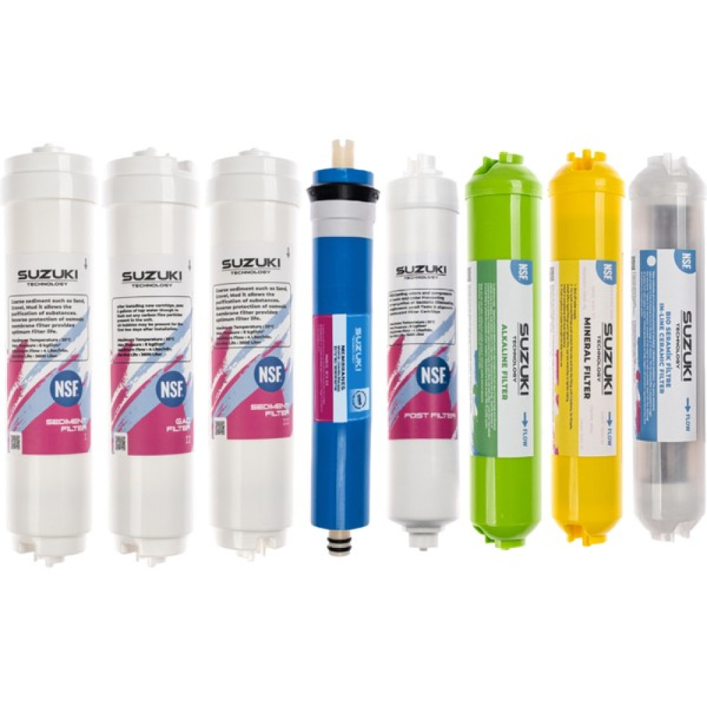 SUZUKI Technology Kapalı Kasa Su Arıtma Cihazı Tam Set (8 Filtre) Mineral, Detoks ve Alkali Filtre Ilaveli Su Arıtma Cihazı Fiyatı