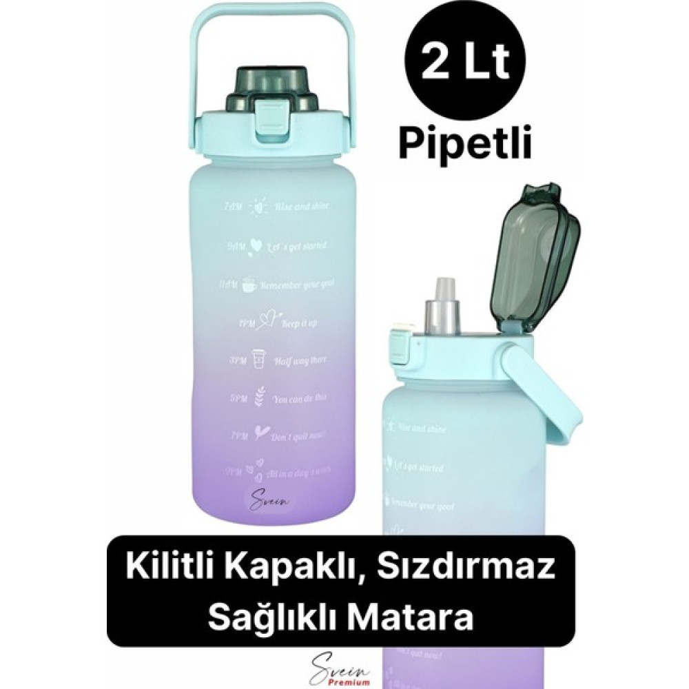 Svein 2 Lt Pipetli Motivasyonel Su Matarası Sağlıklı Sızdırmaz Suluk Tritan Spor Salonu Su Şişesi Sticker Suluk Fiyatı