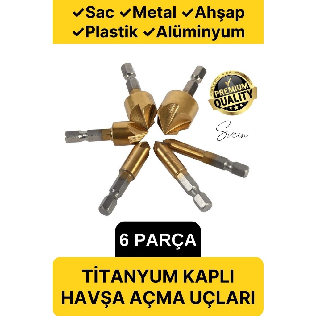 Svein 6 Parça Premium Titanyum Kaplama Hss Bits Uçlu Kırılmaz Paslanmaz Havşa Açma Matkap Uç Seti Matkaplar Fiyatı