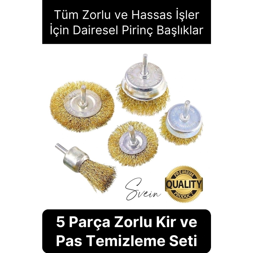 Svein Dayanıklı Çanak Saçaklı Tel Fırça Seti 5 Parça Sarı Telli Dairesel Matkap Uyumlu Pas Kir Temizleyici Matkaplar Fiyatı