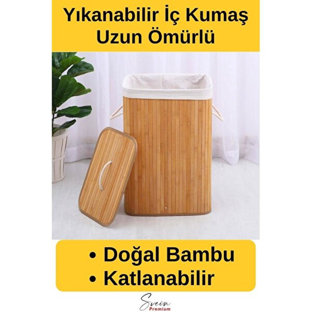 Svein Kapaklı El Yapımı Dekoratif Modern Doğal Ahşap Bambu Banyo Kirli Çamaşır Sepeti 40 x 30 x 60 cm Sepet Fiyatı