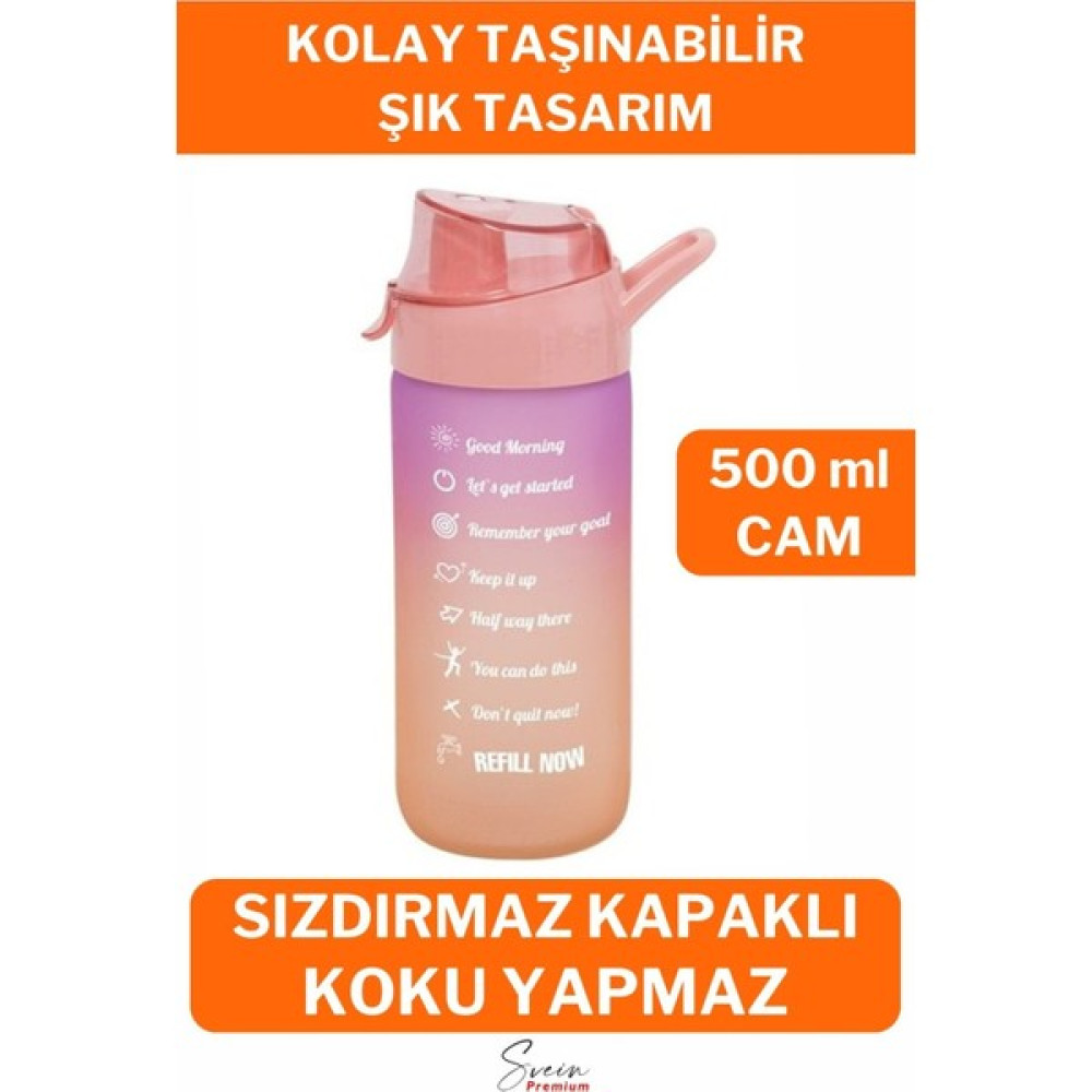 Svein Motivasyonel Cam Su Şişesi Çift Renkli Kapaklı Sızdırmaz Akıtmaz Sporcu Suluk Bpa Içermez 500 ml Suluk Fiyatı