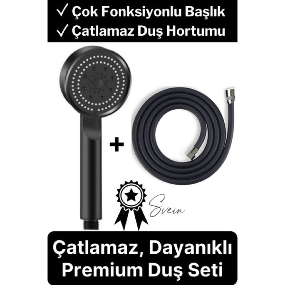 Svein Premium Duş Seti 5 Fonksiyonlu Tasarruflu Başlık Esnek Kırılmaz Çatlamaz Paslanmaz Sızdırmaz Hortum Duş Başlığı Fiyatı