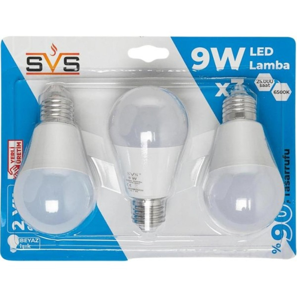 Svs 9W E27 Blister Lamba 3'lü 6500K - Beyaz - 1 - 10 W Led Aydınlatmalar Fiyatı